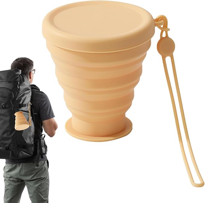 Camping Cup – Silicone Foldable Water Mug with Lid, Durablee Reusable Outdoor Accessory, Portable Lightweight Expandable Design, Heat Resistant Travel Coffee Cup | Compact Easy Clean Drink