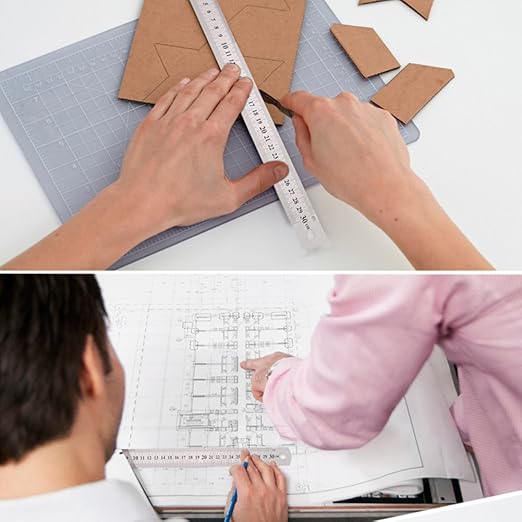 ZZTX Heavy Duty Stainless Steel Ruler Set 12 Inch (30 CM) + 6 Inch (15 CM) Metal Rulers Kit - Perfect Straight Edge for Easy Measurements