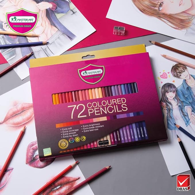 MASTERART Colored Pencils 72 Colors for Kids and Adults Coloring, Free Sharpener in the box