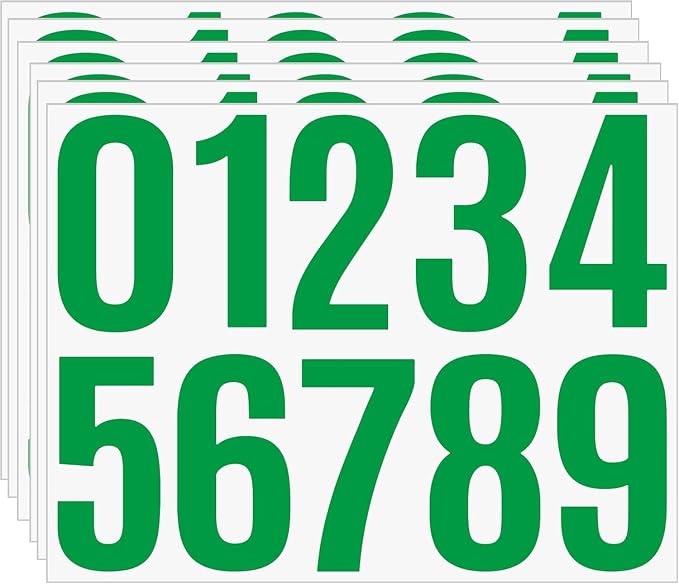 Address Number Stickers 4 Inch, 6 Sheets Durable Vinyl Number Decals for Garden Sheds, Trash Cans, Outdoor Containers, Garage Storage and Property Marking (Green)