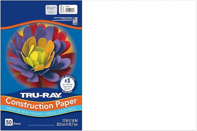 Tru-Ray® Construction Paper, White, 12" x 18", 50 Sheets Per Pack, 5 Packs
