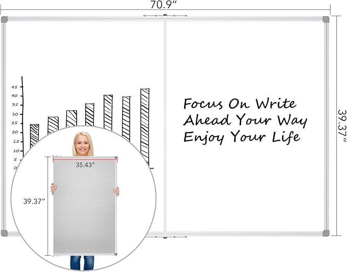 Lockways Large Magnetic Dry Erase Board 72" x 40", Foldable Wall Mounted Whiteboard| White Board with Pen Tray for Business,Team,Home Office,Home Education and School Classroom