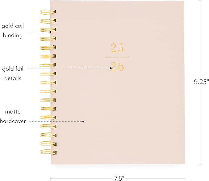 Sugar Paper 2025-2026 Signature Spiral Student Planner, Weekly and Monthly, August 2025 to July 2026, School, College & Student Planner, 12 Month, 7.5" x 9.25", Blush