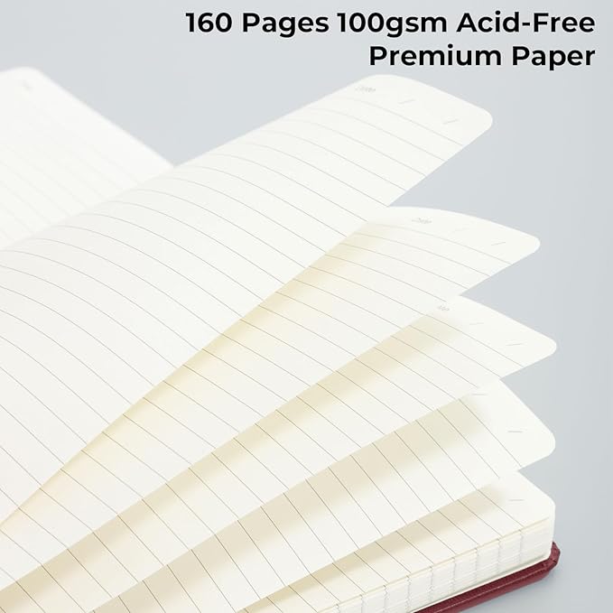 M&G Lined Journal Notebook, 160 Pages, A5 Medium Size 5.6" x 8" for Men Women, 100GSM Thick College Ruled Paper for Journaling, Writing, Work & Office, Leather Hardcover, Burgundy