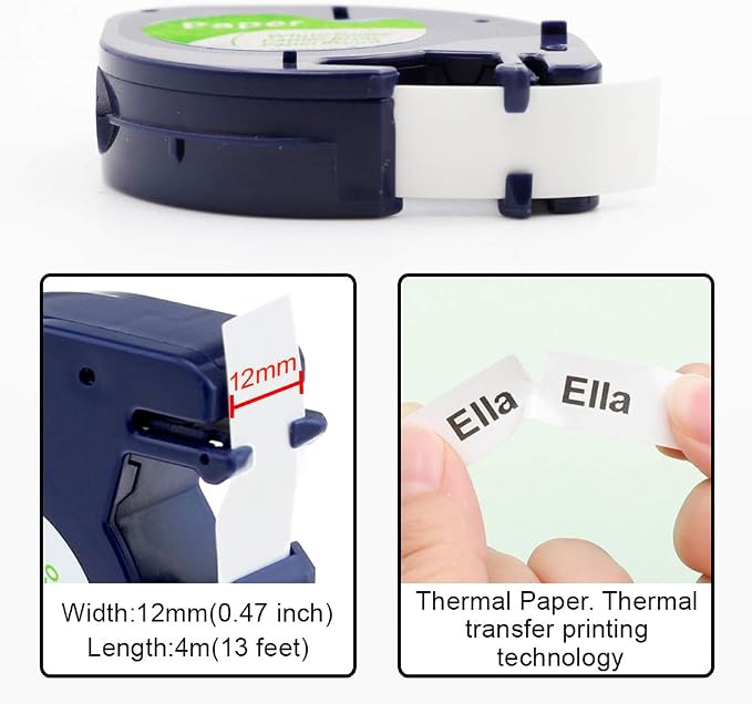 Replace for Dymo Label Maker Refills Compatible with Dymo Label Tape 91330 | 20-Pack 12mm x 4m(1/2" x 13') Self-Adhesive Labeling Tape, Compatible with Dymo Labeler LT-100T LT-100H LT200B Plus QX50