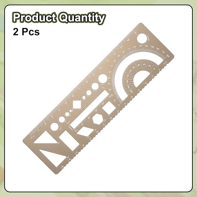 HARFINGTON 2pcs Multifunctional Geometric Rulers 15cm Metric and SAE Aluminum Straight Edge Protractor Angle Math Measuring Ruler Geometric Drawings Templates for Drawing Drafting, Gold