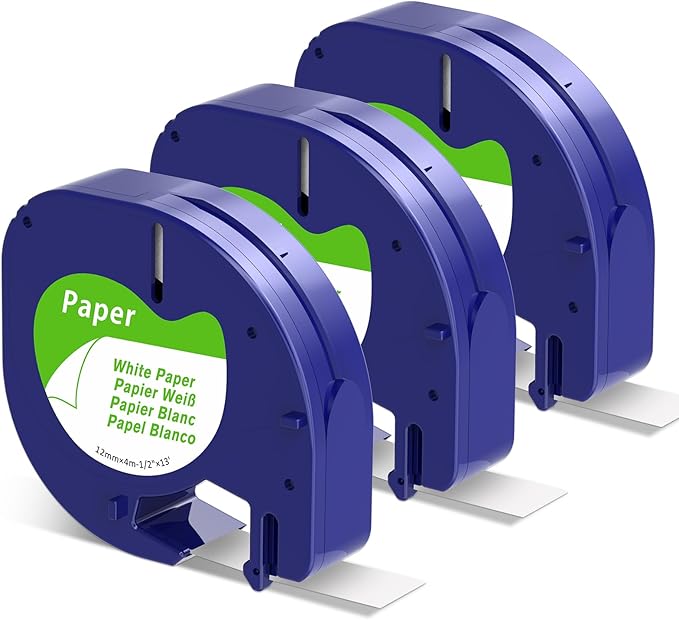 3-Pack Compatible with DYMO Label Maker Refills White Paper Tape | 91330 12mm x 4m (1/2" x 13') Label Maker Tape Replacement for Dymo Letratag Label Maker LT-100T LT-100H 200B