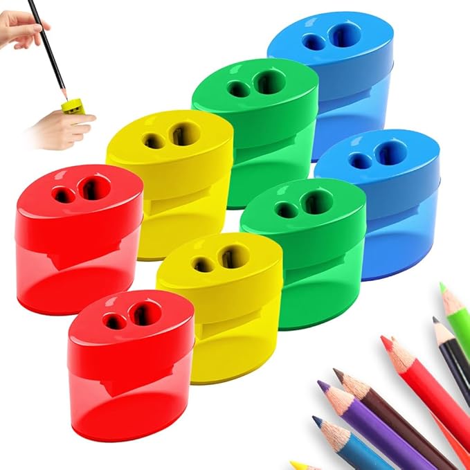 Pencil Sharpeners with Lid, Pencil Sharpeners Manual, Colored Handheld Sharpener Suitable for Kids Adults Students School Class Home Office (8pcs Oval)