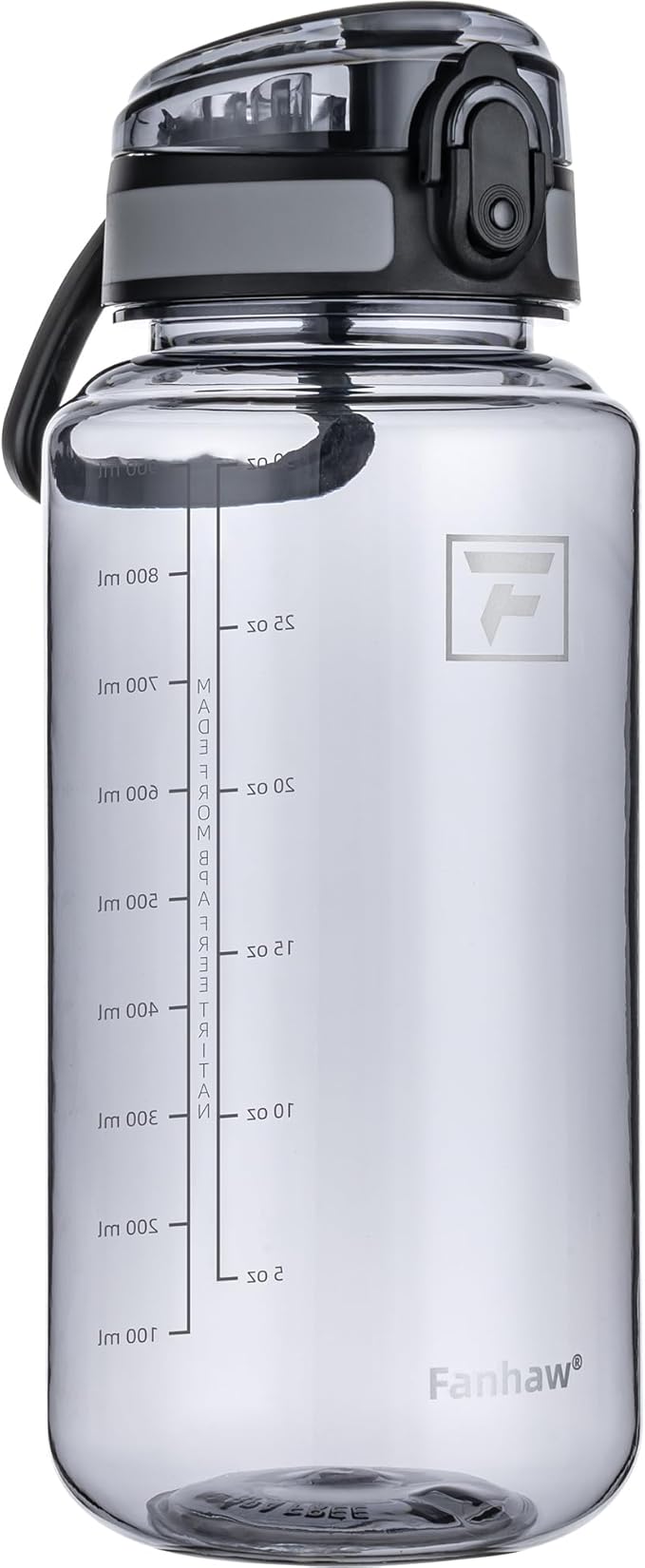 Fanhaw 32 Oz Clear Tritan Water Bottle, BPA-Free & Leak-Proof, Wide Mouth with Anti-dust Chug Lid, Reusable Plastic Bottle for Gym, Travel, School & Office (Gray)
