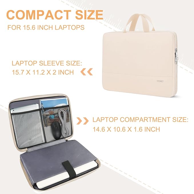 Ytonet Laptop Case 15.6 inch, TSA Laptop Sleeve Water Resistant Slim Carry Travel Computer Bag Compatible for MacBook, HP, Dell, Lenovo, Asus Notebook, Gifts for Men Women, Beige | TSA, Water Resistant, Slim, Carry, Travel