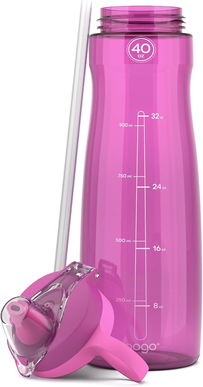 Pogo Plastic Water Bottle with Chug Lid and Carry Handle, Reusable, BPA Free, Dishwasher Safe, Perfect for Travel, School, Outdoors, and Gym, 18oz 32oz 40oz 64oz