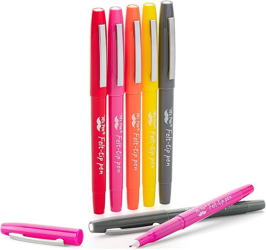 Mr. Pen- Felt Tip Pens, 5 Pack, 0.7 mm, Colorful Felt Tip Pens, Fast Dry, No Smear, Planner Markers for Underlining, Writing, Drawing, Journaling Supplies
