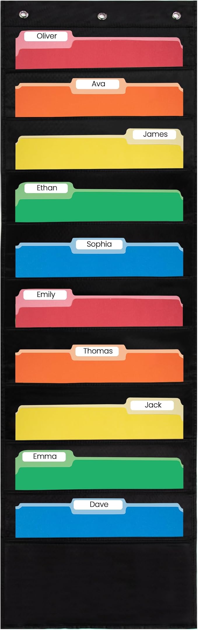 Essex Wares - 10 Pocket File Pocket Chart, Black, 14" Wide x 47" Tall - Versatile Wall Hanging File Folder Organizer for Classroom, Office, Home, and More - Wall Folder Organizer - 10 Pockets