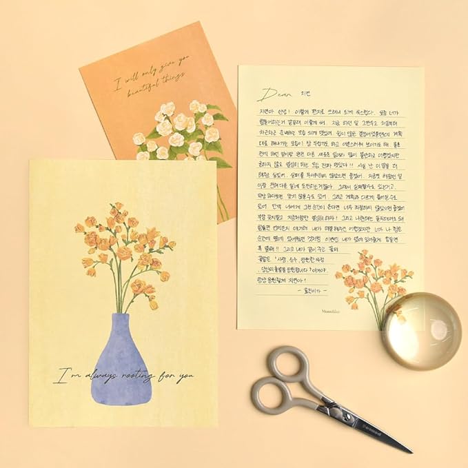 Monolike Olivia's Flowers Letter Paper and Envelopes Set - 8Type, 32 Letter Paper + 16 Envelopes