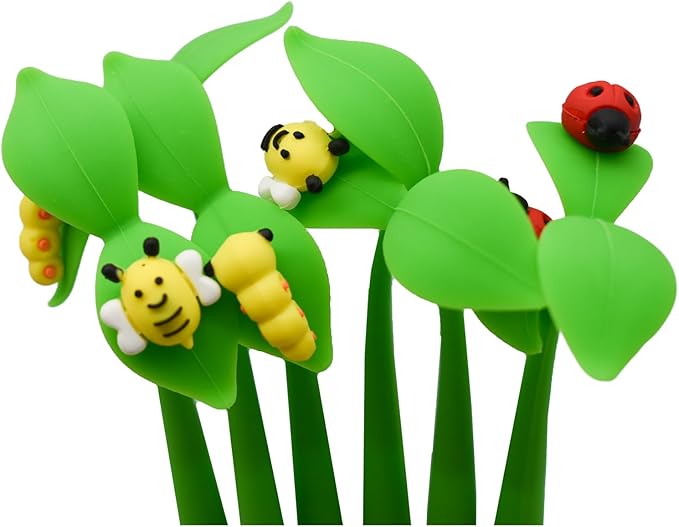 Bendable Floral Pens Silicone Plant Pens Cute Bugs Pen Novelty Grass Leaf Pen With Black Gel Ink 0.5mm For School Office Home Stationery（ 18 PCS）