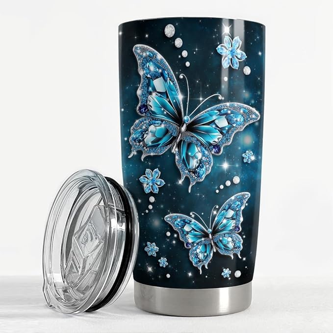 SANDJEST Butterfly Tumbler 20oz Stainless Steel Insulated Tumblers Coffee Travel Mug Cup Jewelry Drawings Style Butterfly Gifts for Women Girls Teen Gift for Birthday Christmas