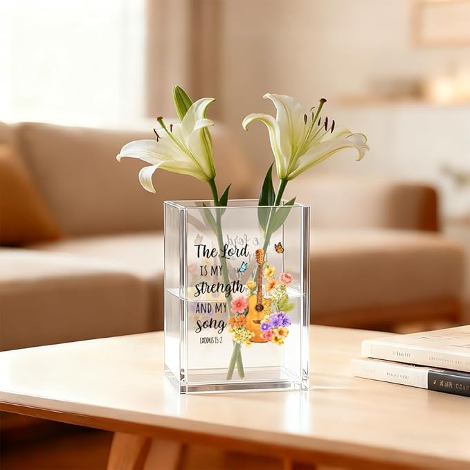 The Lord Is My Strength And My Song Pen Holder Makeup Organizer, Funny Guitar Scripture Christian Pencil Pen Holder for Desk, Exodus 15:2 Bible Verse Desk Accessories, Religious Gifts Pencil Cup