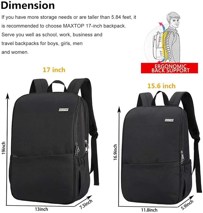 MAXTOP Deep Storage Laptop Backpack with USB Charging Port[Water Resistant] College Computer Bookbag Fits 15 Inch Laptop Black