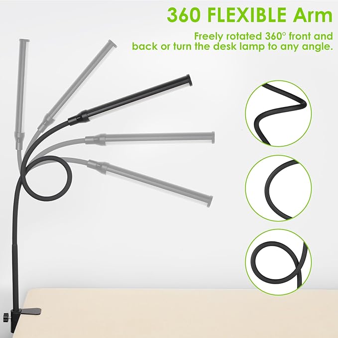ShineTech LED Desk Lamp with Clamp, Clip On Desk Lamp for Home Office, 4000K Natural White & 11 Brightness Level, Flexible Gooseneck Architect Desk Light, Eye Caring Reading Lamp with USB Adapter