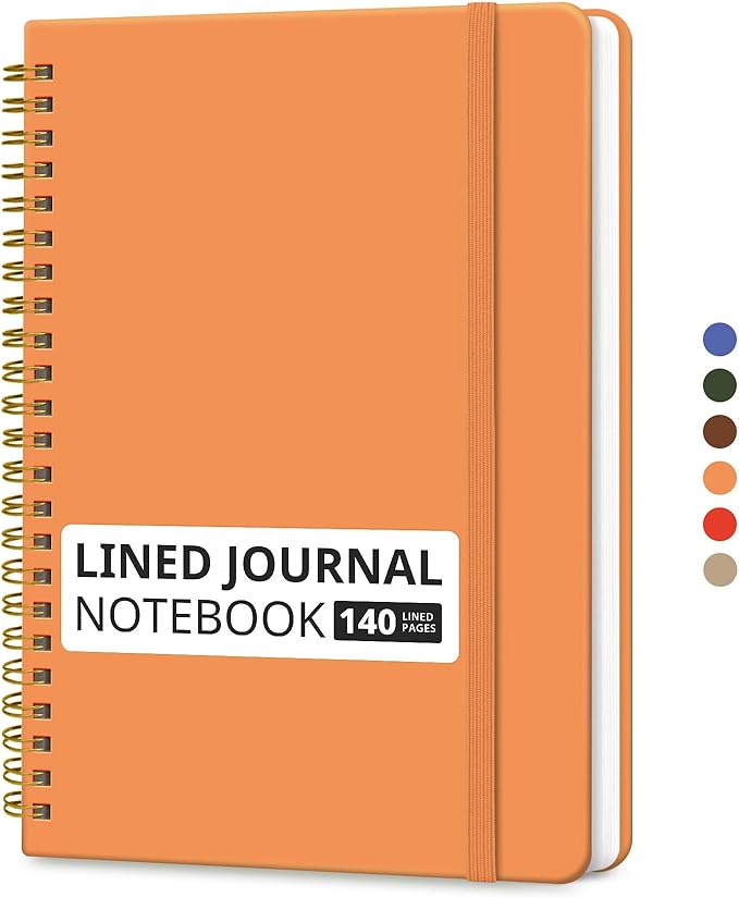Taja Lined Spiral Journal Notebook for Women & Men, 140 Pages, College Ruled Hardcover Notebook for Work & Note Taking, Journals for Writing, A5(5.7" x 7.9") – Bright Orange