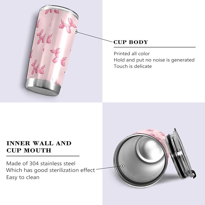 Balloon Dogs Pink 20oz Tumbler with Lid and Straw Travel Coffee Cup Mug Insulated Tumblers Drinking Mugs Water Bottle Cups Stainless Steel Cup Tea Mug