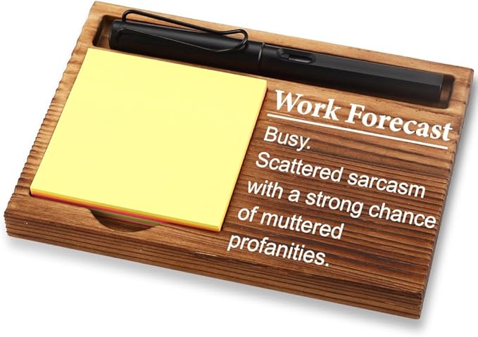 FOUGSTA Funny Office Gifts for Women, Gag Office Gifts for Women, Decor Present for Friend,Wooden Notepad Pen Holder With Funny Quotes,16.5 x 12 x 1.5 cm,XXN10