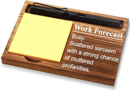 FOUGSTA Funny Office Gifts for Women, Gag Office Gifts for Women, Decor Present for Friend,Wooden Notepad Pen Holder With Funny Quotes,16.5 x 12 x 1.5 cm,XXN10
