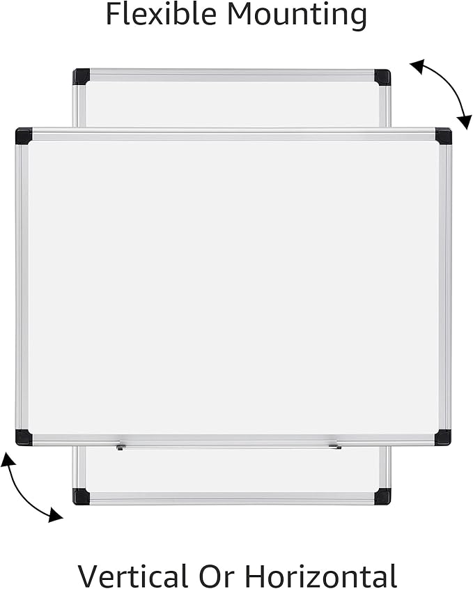 Amazon Basics Magnetic Dry Erase Whiteboard, 24" x 18", Aluminum Frame, Silver/White, Presentation Board for Writing Notes