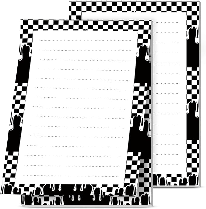 Lined Sticky Notes 4x6 in, 2 Pack Large Cute Notepads with Lines, Bright Post Memo Note Pads Big Rectangular Sticky Notes for Office Black White Checkerboard
