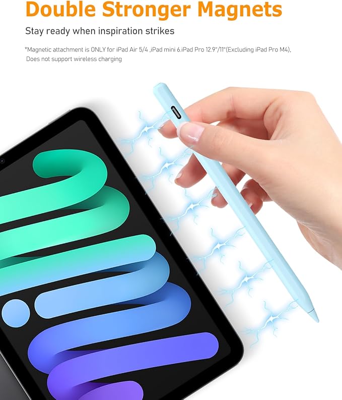 Blue Pen for iPad (2018-2025) – Fast Charging, Palm Rejection and Tilt Sensitivity, Compatible with iPad Pro 12.9-inch (M4/M3/M2), Air 7/6/5/4/3, 10th Gen-6th Gen & Mini 5/6/7
