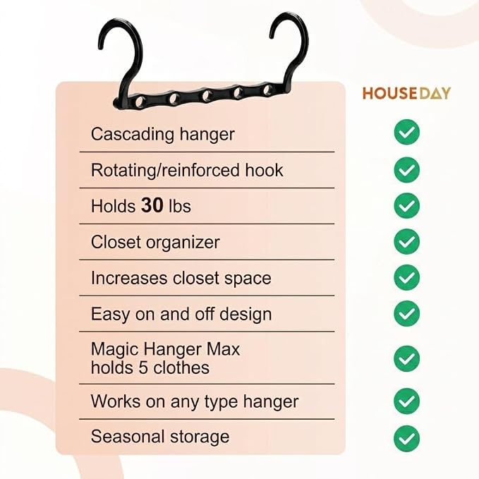 HOUSE DAY Closet Organizers and Storage 8 Pack - Black, Saving Closet Space | with 5 Holes for Daily Clothes Storage, Multifunctional and Cascading Home Essentials, Small Closet Organizer for Storage