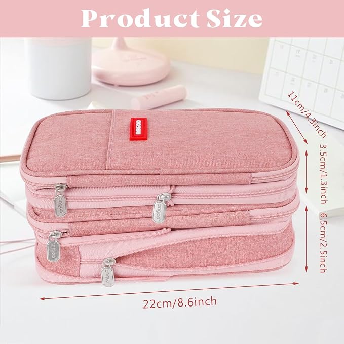 iSuperb Foldable Pencil Case Zipper Big Capacity Aesthetic Canvas Pencil Pouch Compartments Stationery Organizers Pen Bag for Kids Girls Boys Teen Child Student School Supplies (Lotus Pink1)