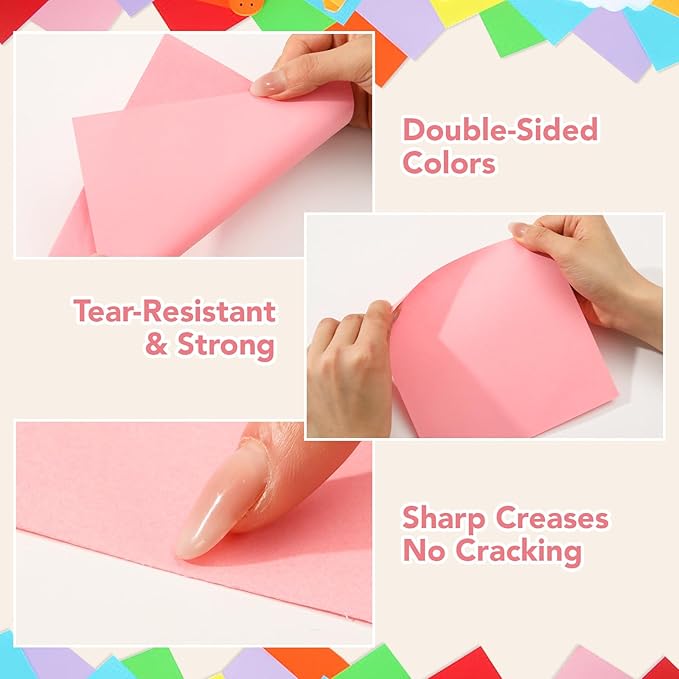 Prudiut Origami Paper 6x6in, 200 Sheets, 20 Colors, Square Craft for Arts and Crafts, Scrapbook Paper, Colored Paper, Origami Kit Supplies for Kids Ages 14+, Multi-Project Use