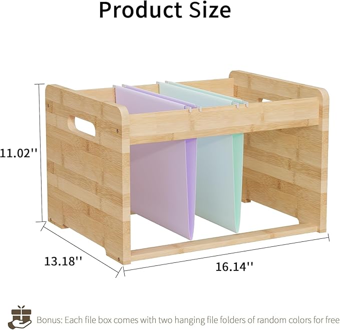 2 Pack Bamboo Hanging File Organizer, Office Desk File Organizer for Letter Size, Wood Hanging File Folders Organizer Record Holder Storage Stand Bookshelf Easy Assembly for Home, Natural