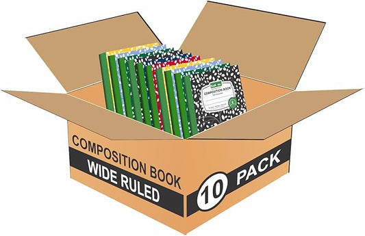 Composition Notebooks Pack of 10 Wide Ruled 200 Pages (100 Sheets) 9.75"x7.5" Carbon Neutral Recyclable Paper Eco-Friendly School & Office Supplies For Students and Professionals Assorted Color