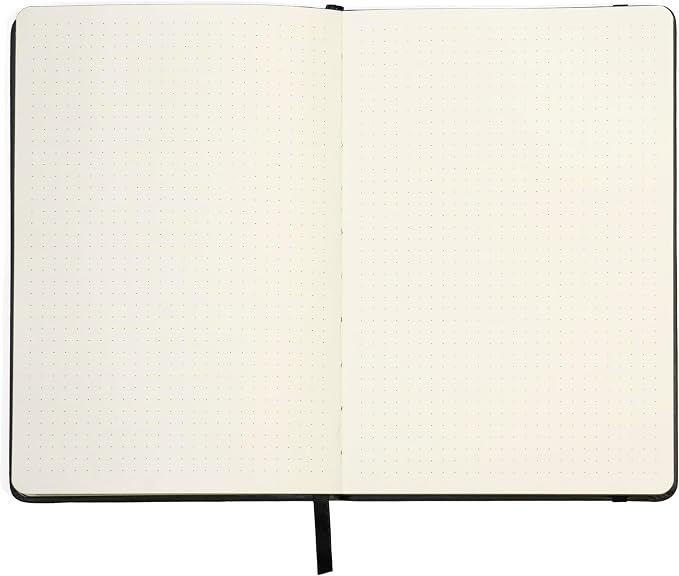 EVERLINEA 5.6” x 8.3” Embossed Quill A5 Hardcover Notebook, 240 Dotted Pages, Black Graphite