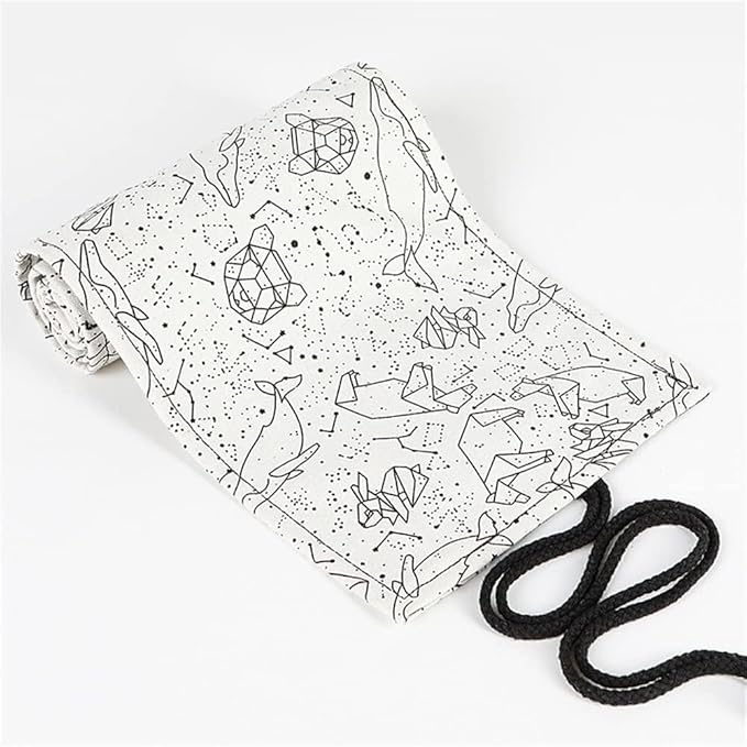 DIYOMR 12/24/36/72 Slots Pencil Wrap Pencil Rolls, Artist Colored Pencil Roll Up Bag Short Brush Pouch Organizer for Drawing Coloring and Sketching, No Pencils (White Starry Sky, 12slots)