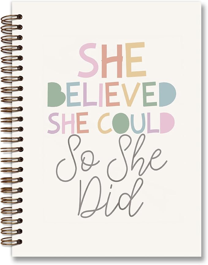 Positive Boho Rainbow Spiral Notebook,She Believed She Could So She Did,Inspirational Gifts for Women Teen Girls,Hardcover College Ruled Spiral Notebook Journal for Work School Student Teacher