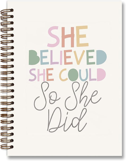 Positive Boho Rainbow Spiral Notebook,She Believed She Could So She Did,Inspirational Gifts for Women Teen Girls,Hardcover College Ruled Spiral Notebook Journal for Work School Student Teacher