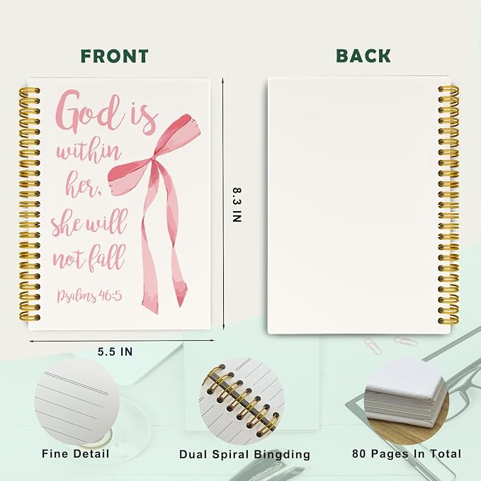 Cute Pink Bow Christian Bible Journaling Notebooks Gifts for Women
