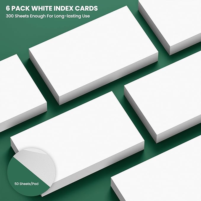 Blank Index Cards 3x5, 300 Pcs White Index Cards Blank, Double-Sided Blank Flash Cards, White Note Cards 3x5, Premium Bright Flashcards For Studying, Notecards No Lines for Office, School, and Home