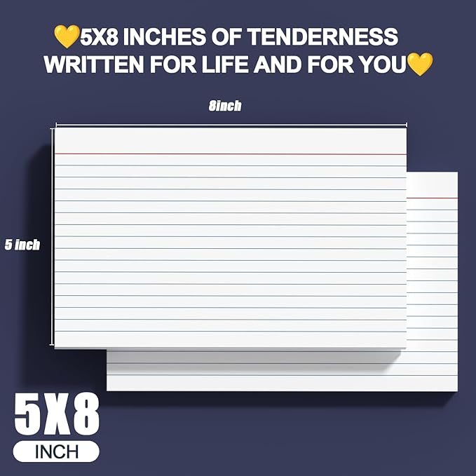 Index Cards 5x8 Inch - 120 Count, Ruled Index Flash Cards for Studying, White Lined Index Note Cards 5x8 Flashcards, Notecards 5 x 8 Lined Index Cards Ruled White 5 x 8 Cards for Office, School, Home