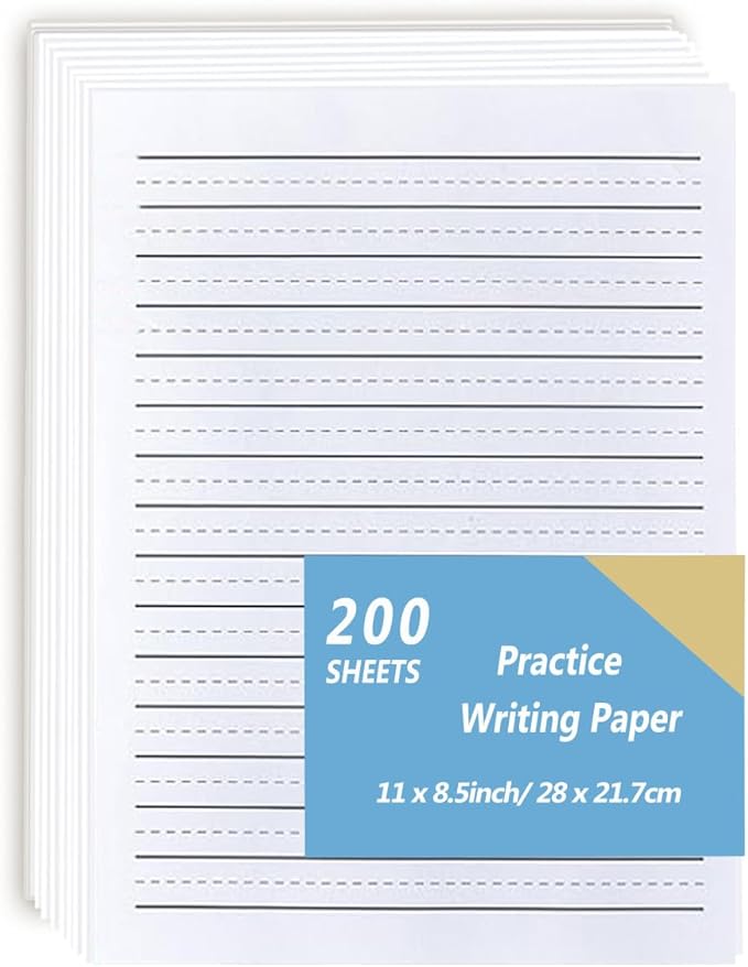 (2 Pack)Handwriting Paper Kindergarten for Kids, Ruled Practice Writing Paper for Kids, Total 200 Sheets, 100gsm White Writng Paper, 8.5 x 11 Inch Writing Paper with Lines, Kindergarten Writing Paper