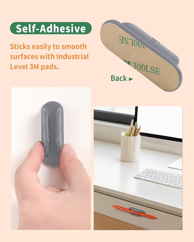 Tiizze Adhesive Pencil Holders for Desk Set of 10 - Silicone Pen Holder with 15 PCS Adhesive Pads - Flexible Pencil Holder for Office Essentials Accessories and Teacher Supplies - Grey