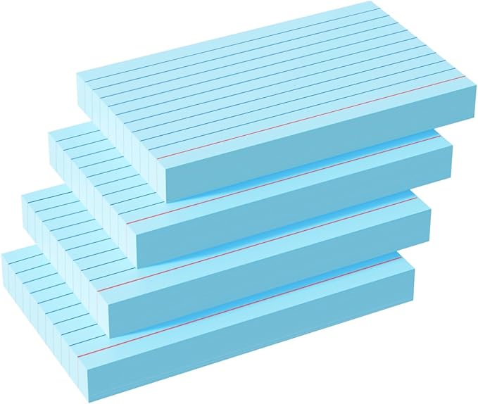 YIZUUN Blue Index Cards 3x5, 200 Pack, Ruled Index Cards, Flash Cards for Studying, Heavy Note Cards for Office, Home and School, 4 Packs of 50