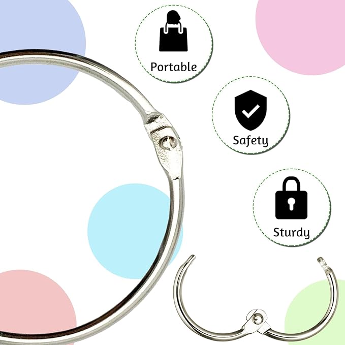 OWLKELA 100Pcs Inch Binder Rings 1inch, Loose Leaf Metal Rings for Cards & Documents, Nickel Plated Steel Clip & Key Rings