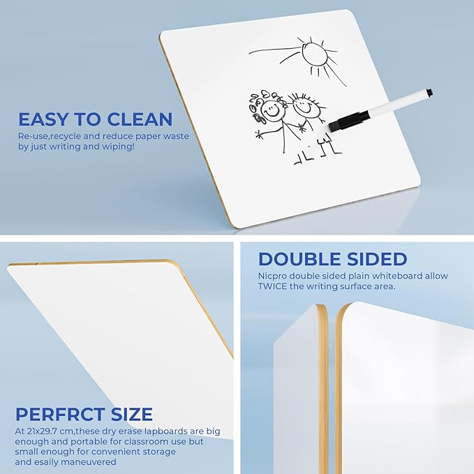 Nicpro Small Dry Erase Lapboard, 2 Pack Small White Board 9''x 12'' Mini White Board Double Sided with 3 Water-Based Pens, Portable Whiteboards for Kids Students Teachers Classroom Homeschool Supplies