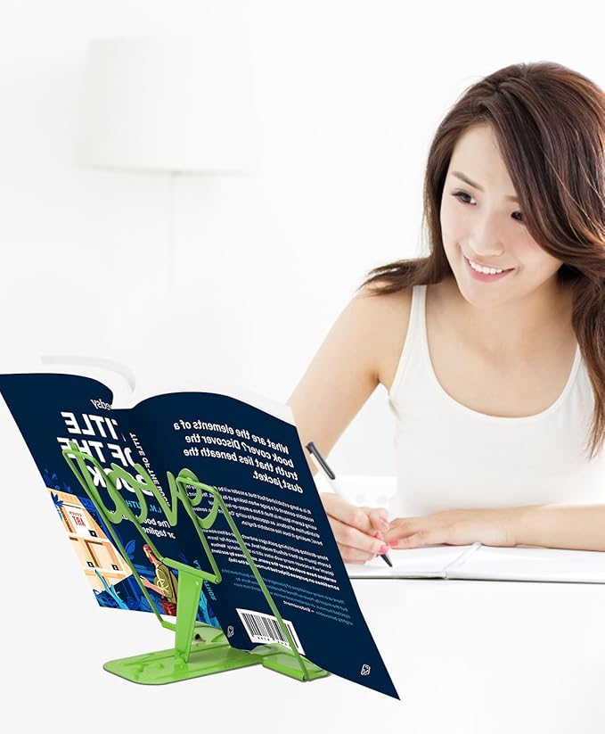 Honagu Adjustable Metal Book Holder, Document Holder, Sturdy Typing Stand for Cookbooks, Textbooks, Tablets, Music Books (Green)