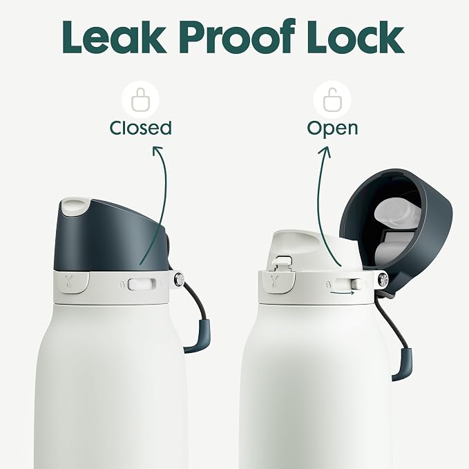Meoky 24 oz Travel Water Bottle Stainless Steel: 2-in-1 Locking Lid, Frost | Leak Proof, Straw and Spout, 24 Hours Cold, Top Handle, BPA Free, Slim Insulated Water Bottle for Car Ourdoor