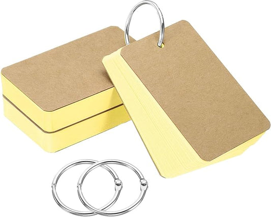 PATIKIL Blank Index Cards with Ring, 150Pcs Colored Blank Flash Card 3.5" x 2" Note Card Study Card for Memory Learning Studying Office Supplies, Yellow
